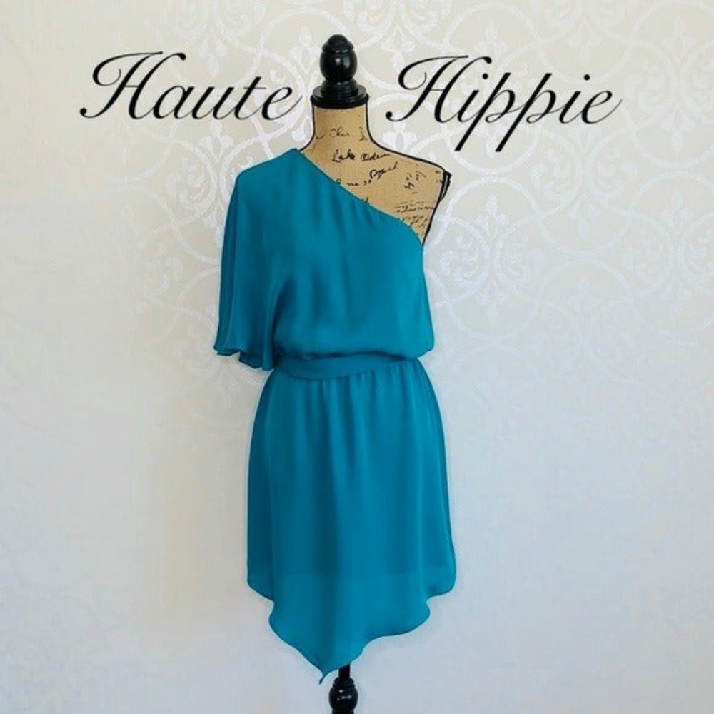 Haute Hippie Asymmetrical Silk Dress col.Turquoise